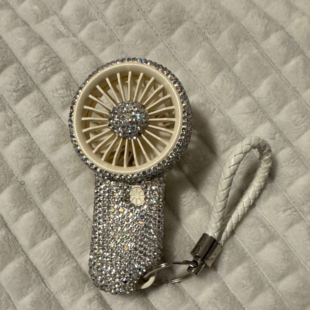 Portable Silver Rhinestone Handheld Fan